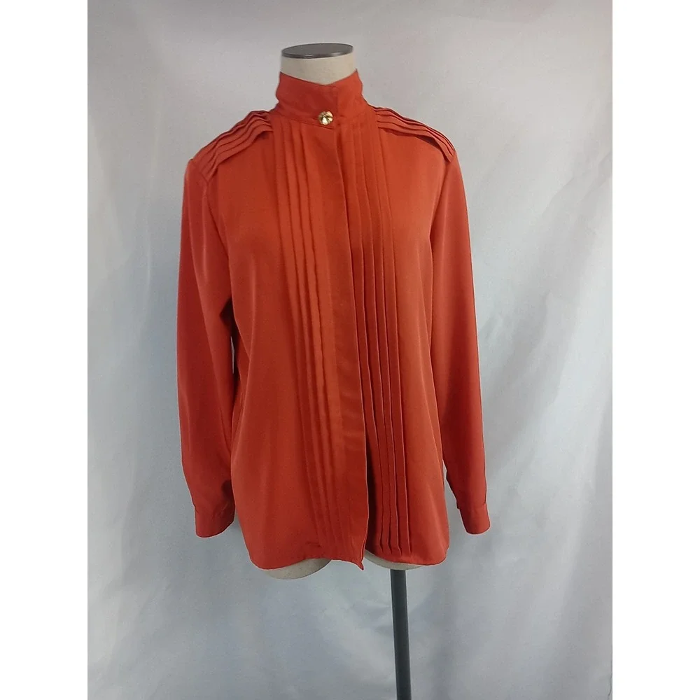 VTG Jason Roberts Dress Blouse Womens Size 8 High Neck Full Button Top 80s Style - Picture 7 of 11
